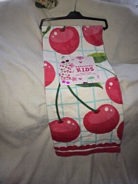 Kassafina Kids Cherry Print Beach Towel - Bright Pink & Green